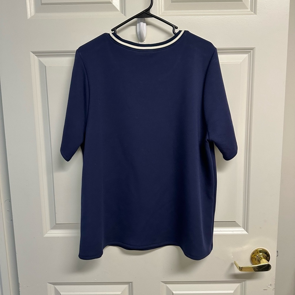 Lane Bryant Journey Elbow-Sleeve Crew-Neck Navy Blue Trim-Detail Top Size 14/16 - Picture 2 of 5
